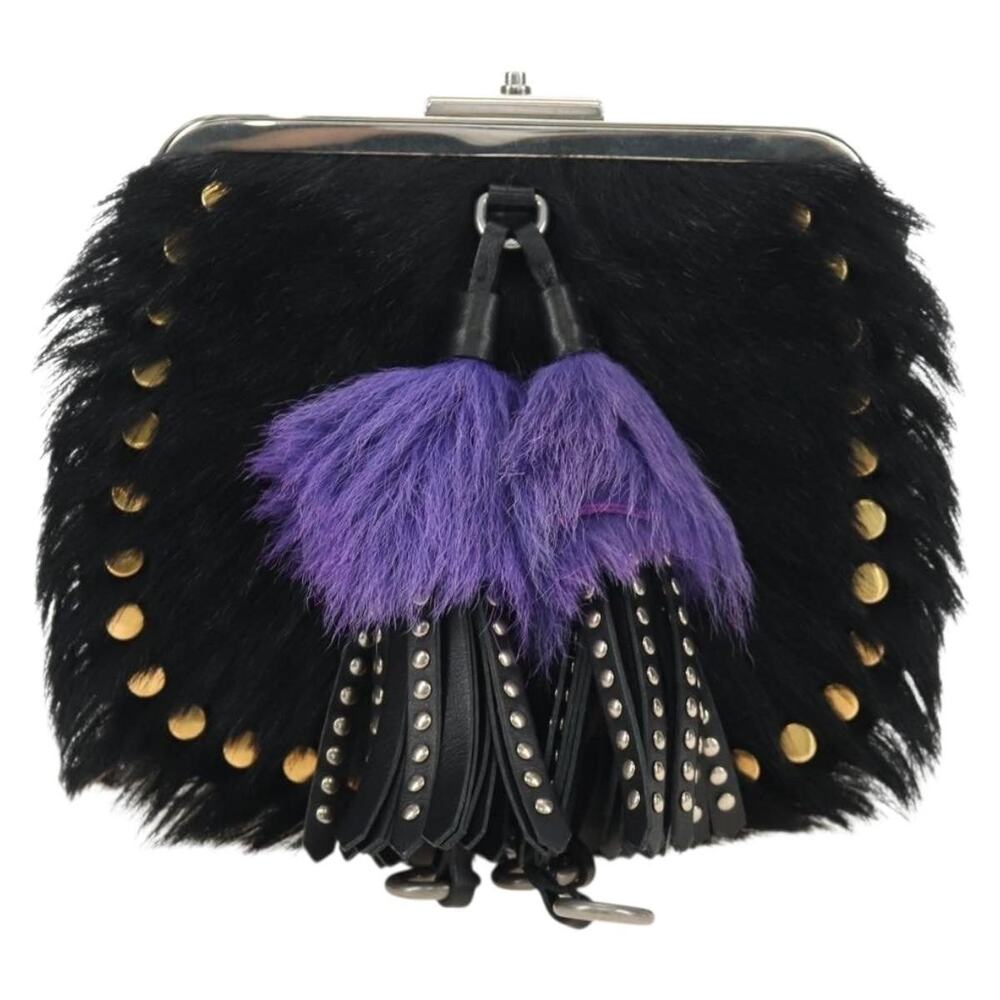 Prada Fur Chain Shoulder Bag Black